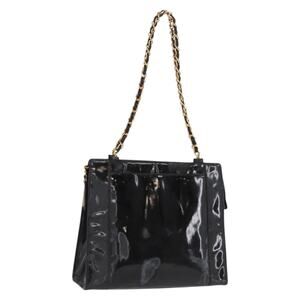 Chanel Chain Shoulder Bag Patent Leather Black CC